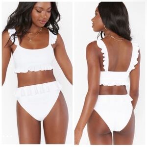 Show Me Your MuMu Ruffle White Bikini Swimsuit Bottom